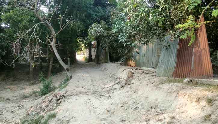 শেরপুরে পুকুরের পাড় কেটে রাস্তা নির্মাণের অভিযোগ 